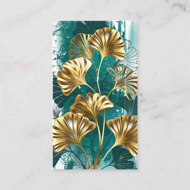 Carte D'appel Branche avec Feuilles d'or Ginko Biloba (Devant)