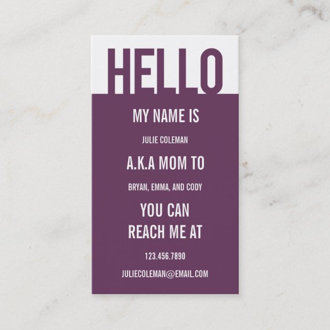 Carte d'appel/carte d'appel Décontractée Hello Mam (Devant)