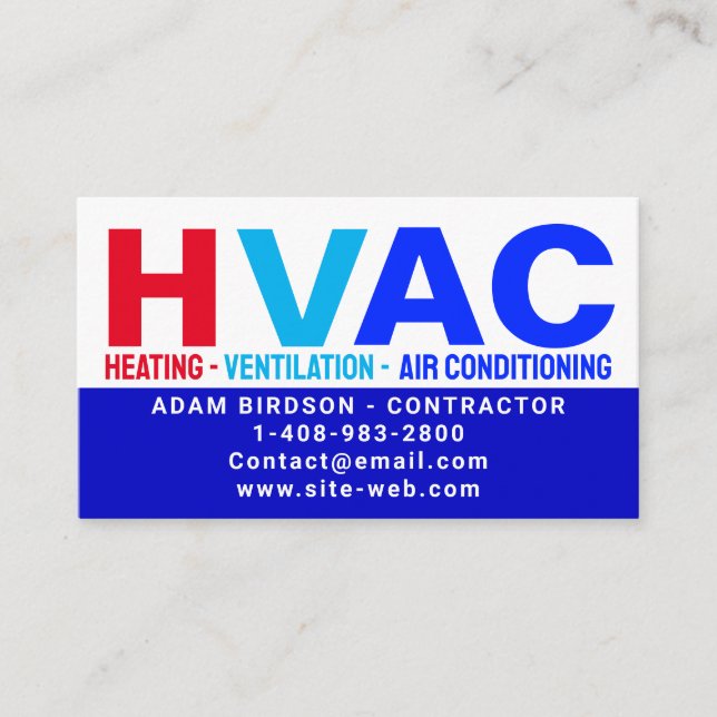 Carte D'appel Chauffage et ventilation et climatisation - HVAC (Devant)
