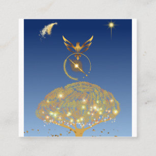 Carte D'appel Ciel bleu : étoiles, oiseau et arbre doré