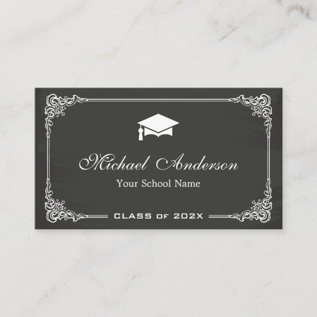 Carte D'appel Classy Chalkboard noir blanc étudiant (Devant)