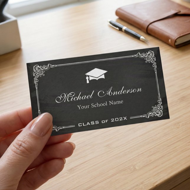 Carte D'appel Classy Chalkboard noir blanc étudiant (Créateur téléchargé)