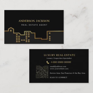 Carte D'appel Code QR Agent Immobilier Luxe Noir Or