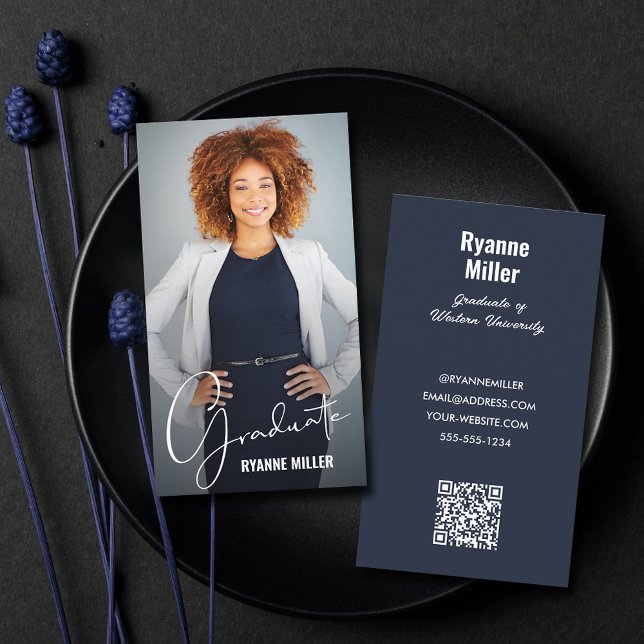 Carte D'appel Code QR photo de l'étudiant (Graduate Calling Cards at PartyInvitationShop.com)