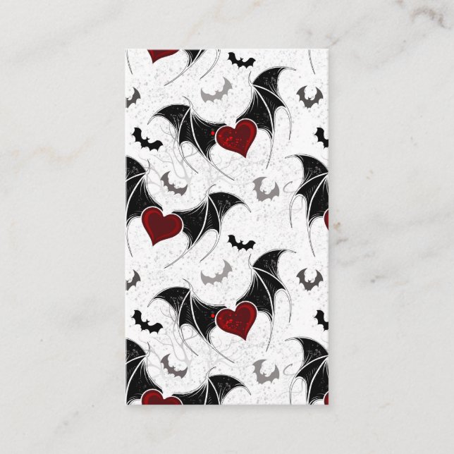 Carte D'appel Coeur d'Halloween avec ailes de chauve-souris noir (Devant)