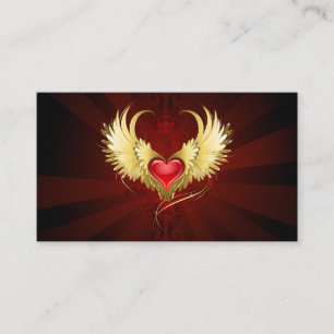 Carte D'appel Coeur rouge avec ailes d'or