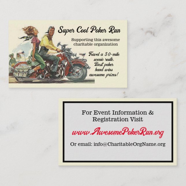 Carte D'appel Collecte de fonds Motorcycle Poker Exécuter Person (Devant / Derrière)