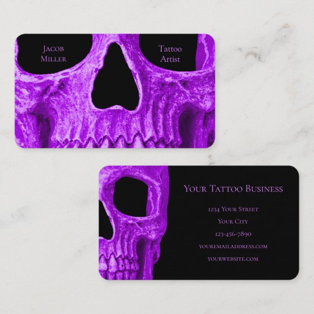 Carte D'appel Crâne Visage gothique Néon violet noir Tatouage Sh (Devant / Derrière)
