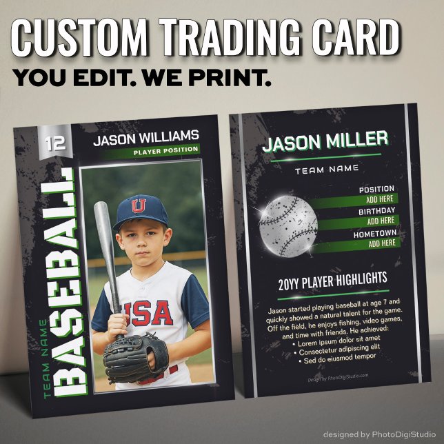 Carte D'appel Custom Baseball Trading Card, Green Power Player (Custom Baseball Trading Card, Green Power Player Card)
