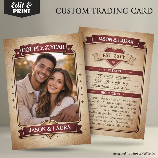 Carte D'appel Custom Couple Trading Card, Custom Anniversary  (Custom Couple Trading Card, Custom Anniversary Card Vintage Trading Card Couple Keepsake)