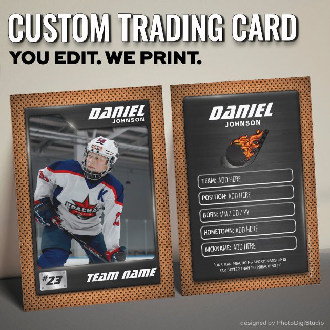 Carte D'appel Custom Hockey Trading Card, Orange Graphite Player (Custom Hockey Trading Card, Orange Graphite Player Card)
