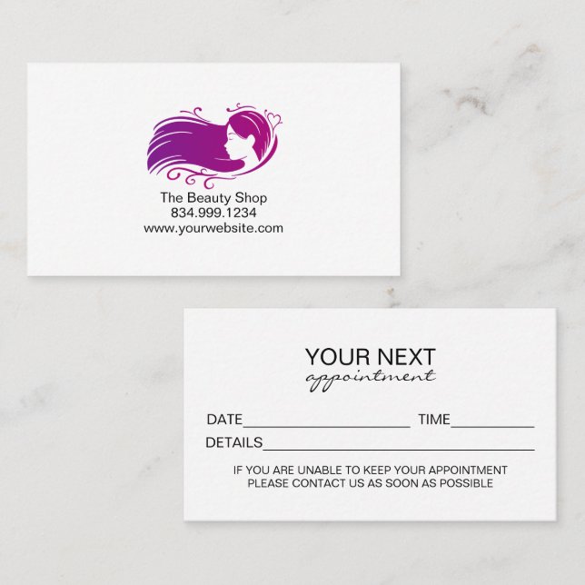 Carte D'appel Custom Salon Appointment Card Template (Devant / Derrière)