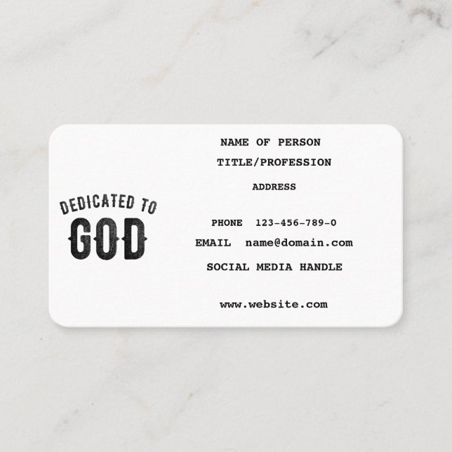 CARTE D'APPEL DÉDIÉ À DIEU COOL PERSONNALISABLE NOIR TEXTE (Devant)