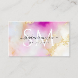 Carte D'appel Elégant Aquarelle Or Blush Pink Monogramme