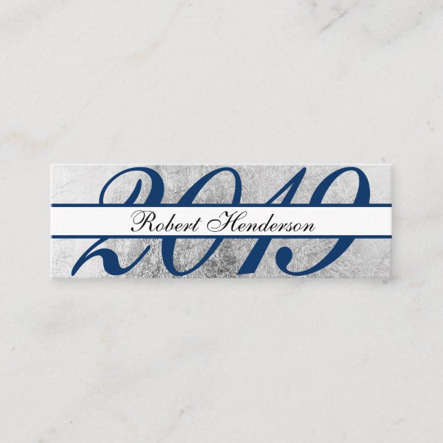 Carte D'appel Elégant bleu chic argent classique insert graduati (Devant)