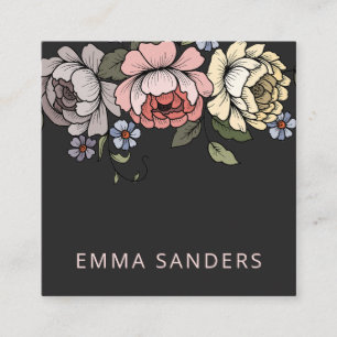 Carte D'appel Elégant Boho Botanical Florals Black Calling Card