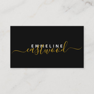 Carte D'appel Élégant Monogramme Minimal Chic Black Gold Script