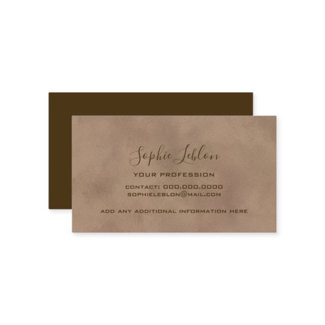 Carte D'appel Elegant Old Brown Card with Script Name (Devant/Arrière en situation)