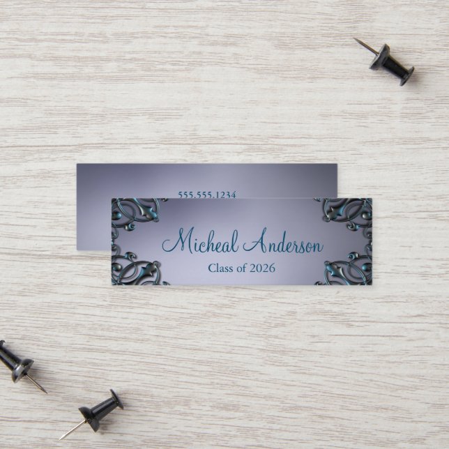 Carte D'appel Elégant Silver Graduation Name Card (Devant/Arrière en situation)