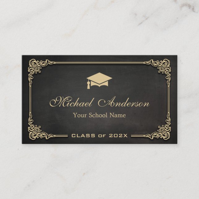 Carte D'appel Élégante classe d'or noir étudiant (Devant)