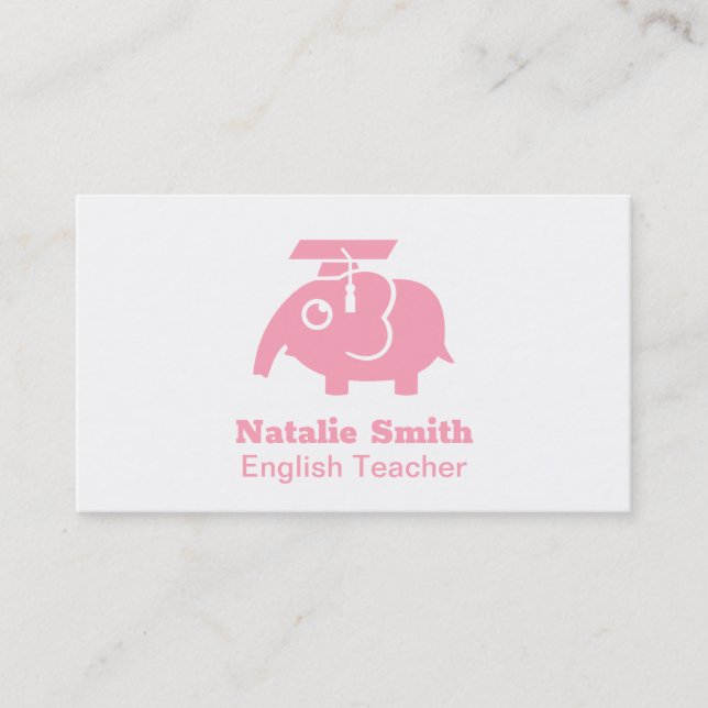 Carte D'appel Eléphant rose mignon Casquette enseignant (Devant)