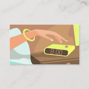 Carte D'appel Filles main poussant sur le bouton snooze du révei
