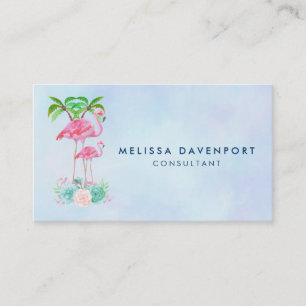 Carte D'appel Flamant rose rose Momma & bébé avec palmiers