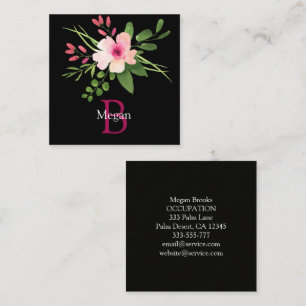 Carte D'appel Fleur aquarelle, nom, monogramme et informations s