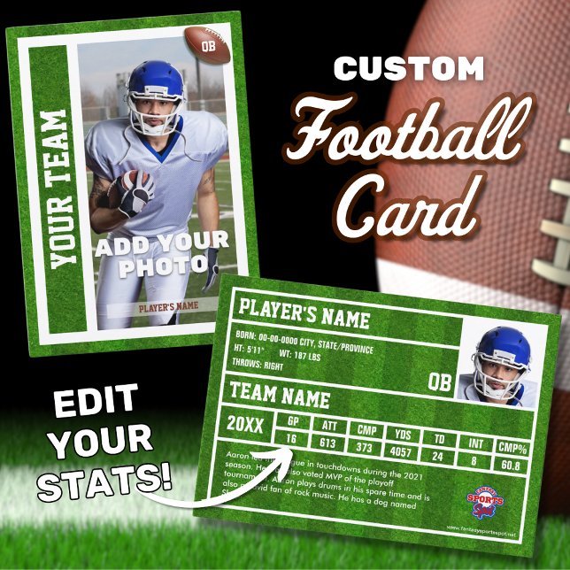 Carte D'appel Football Quarterback Trading Card Souvenir (Edit your personal player stats to customize your own football trading card.)