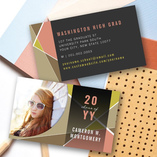 Carte D'appel Fuchsia Stylish Geometry Lines Mod Photo Graduate (Modern Stylish Geometric Criss Cross Photo Graduation Calling/Name Card @ zazzle.com/color_therapy)