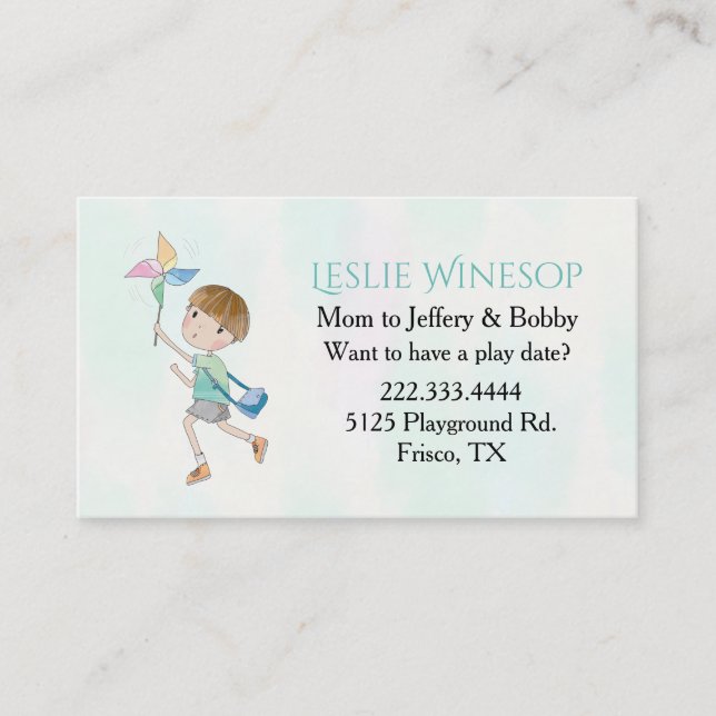 Carte D'appel Garçon avec Pinwheel Mommy Play Date Card (Devant)