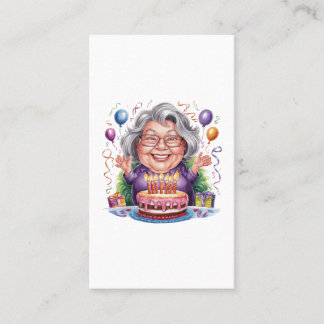 Carte D'appel Gâteau d'anniversaire d'une vieille dame excitée A