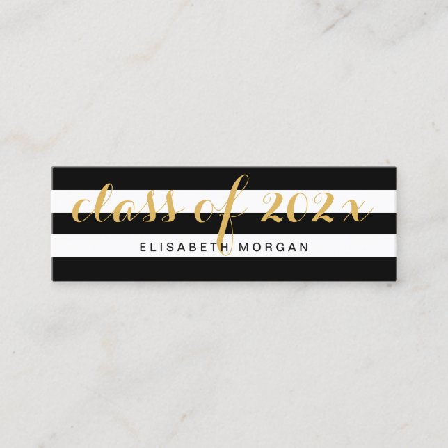Carte D'appel Graduation Gold Calligraphie noir blanc rayures (Devant)