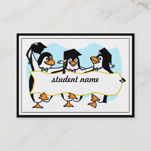 Carte D'appel Happy Graduation Pingouins de danse avec bannière (Devant)