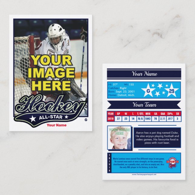 Carte D'appel Hockey All-Star - Goalie Stats (Devant / Derrière)