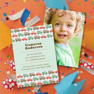 Carte D'appel Jouets pour garçons Pastels Rétro Voitures Photo d
