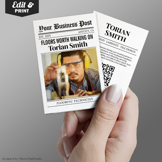 Carte D'appel Journal Contact Entrepreneur du sol et du carrelag (Newspaper Contact Flooring & Tile Contractor Calling Card)