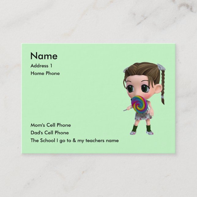 Carte D'appel Juste pour des enfants (Devant)