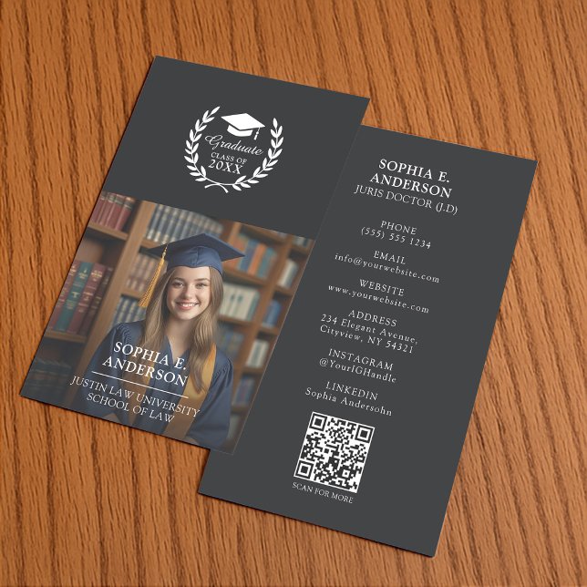Carte D'appel Laurel Wreath Photo & QR Code Grad Name (Créateur téléchargé)