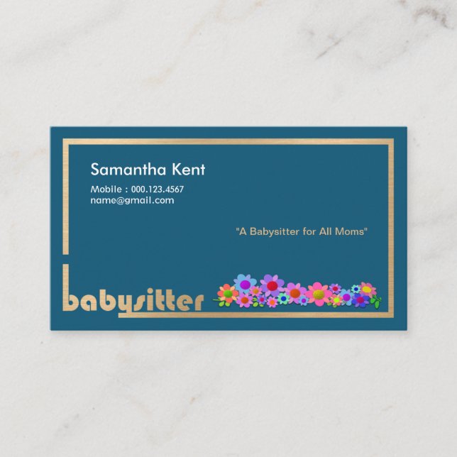 Carte D'appel Les belles fleurs sur l'or encadre la babysitter (Devant)