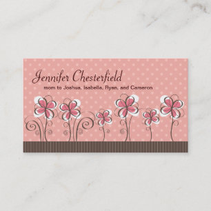 Carte D'appel Ligne des fleurs rose et de la maman de brun