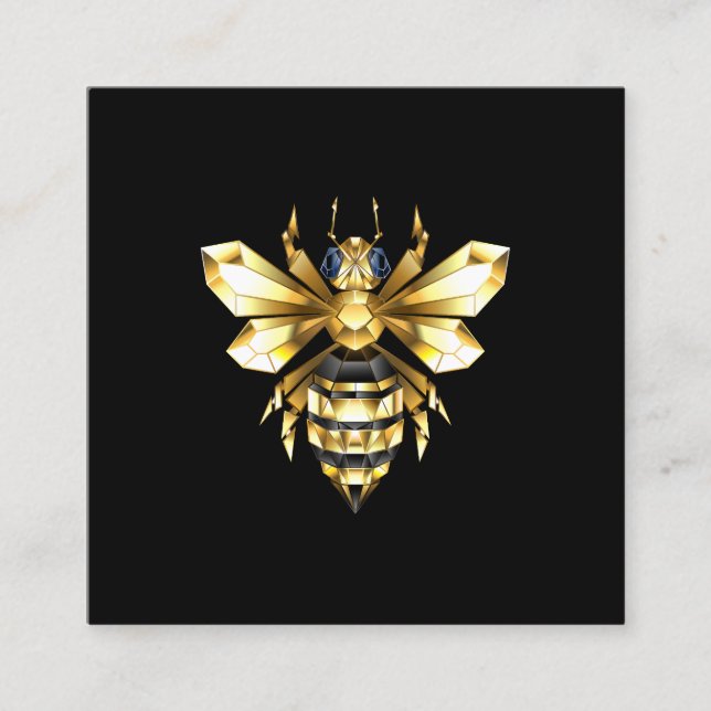 Carte D'appel Logo Faux Gold Foil Bee Polygonal sur Noir (Devant)