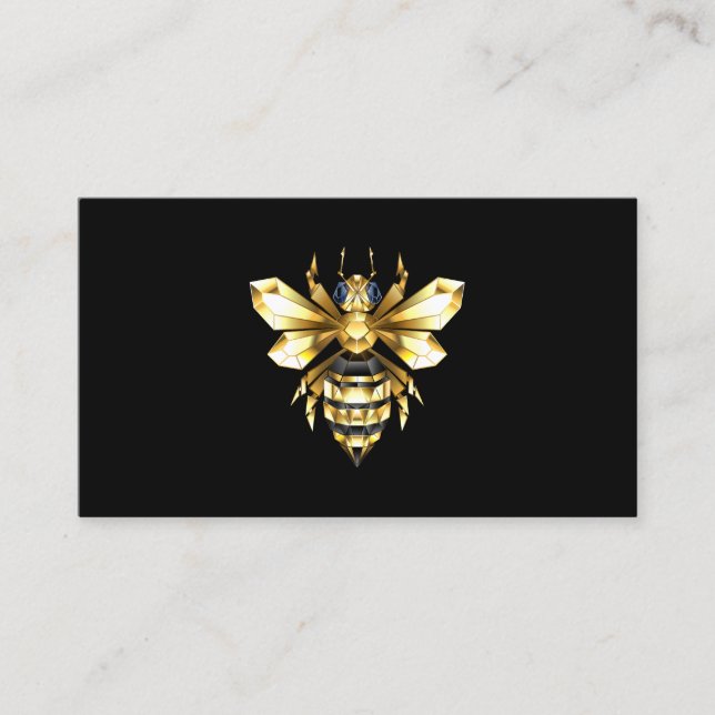Carte D'appel Logo Faux Gold Foil Bee Polygonal sur Noir (Devant)