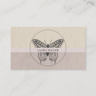 Carte D'appel Logo Papillon Dusty Grey rose personnel