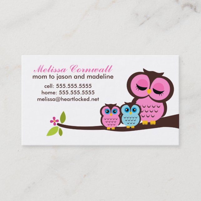 Carte d'appel Maman et Baby Owls (Devant)