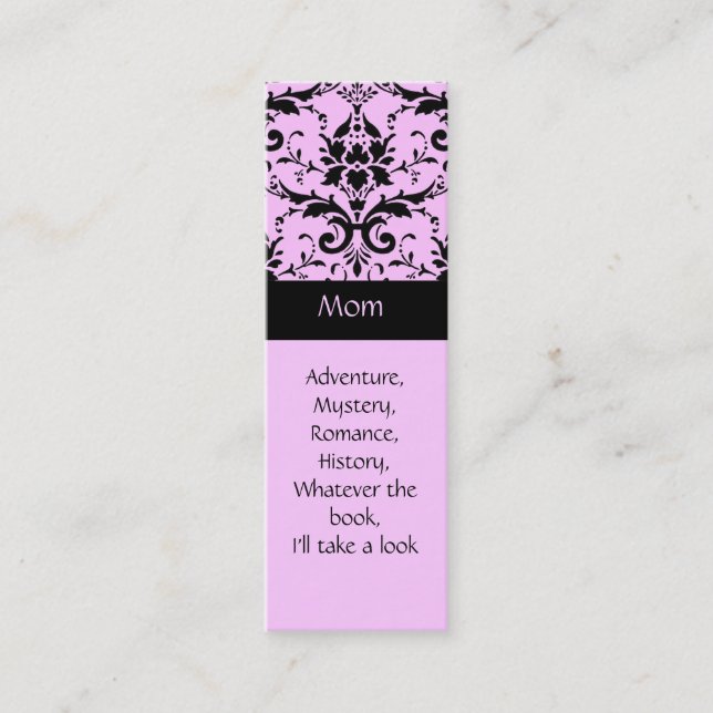 Carte D'appel Marque-pages roses et noires de damassé (Devant)