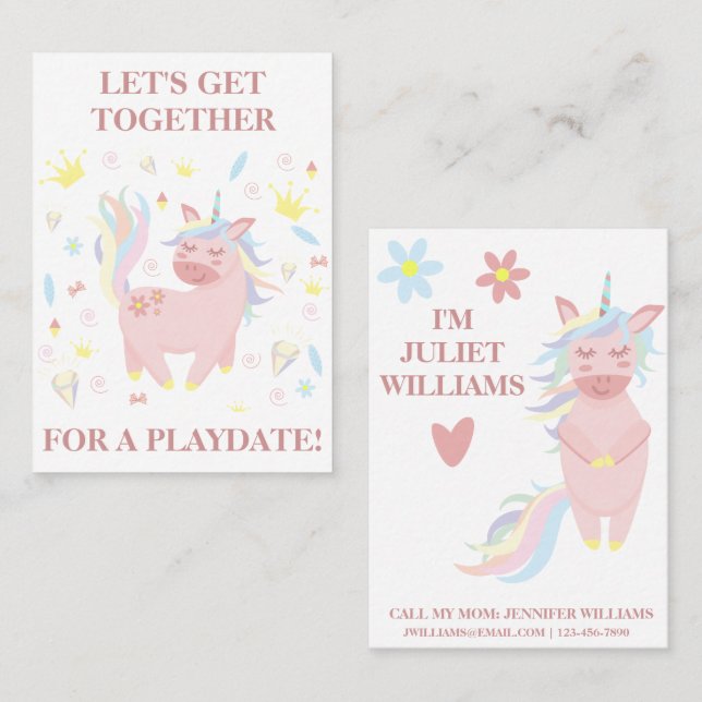 Carte d'appel mignonne rose Unicorne Jouer Mommy (Devant / Derrière)