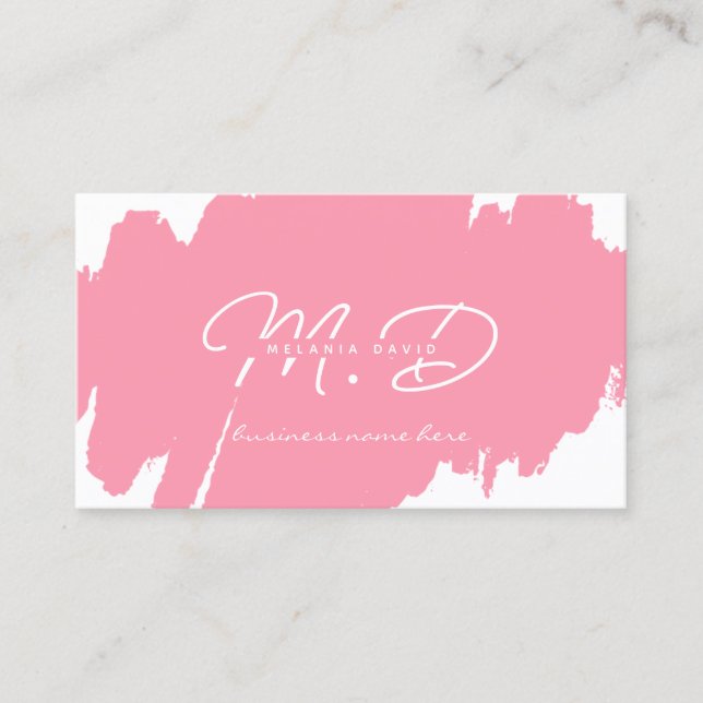 Carte D'appel Monogramme personnalisé rose blanc moderne Code QR (Devant)