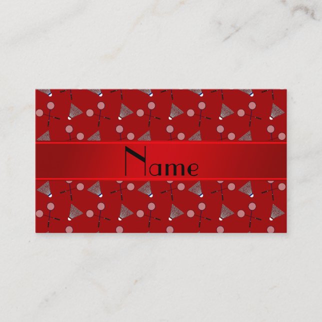 Carte D'appel motif de badminton rouge de nom personnalisé (Devant)