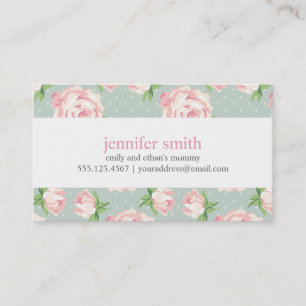 Carte D'appel Motif Rose rose et menthe Vintage